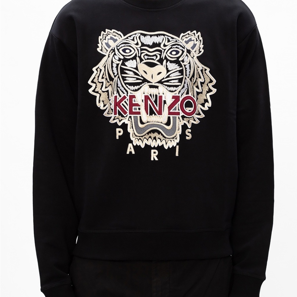 Kenzo Black Crewneck Sweater with Tiger Design